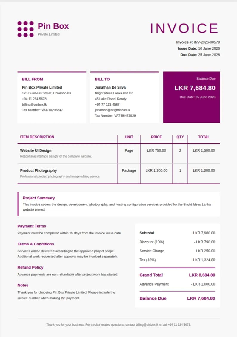 Starter Template 1 invoice template preview