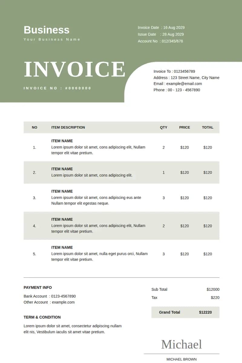 Premium Template 3 invoice template preview